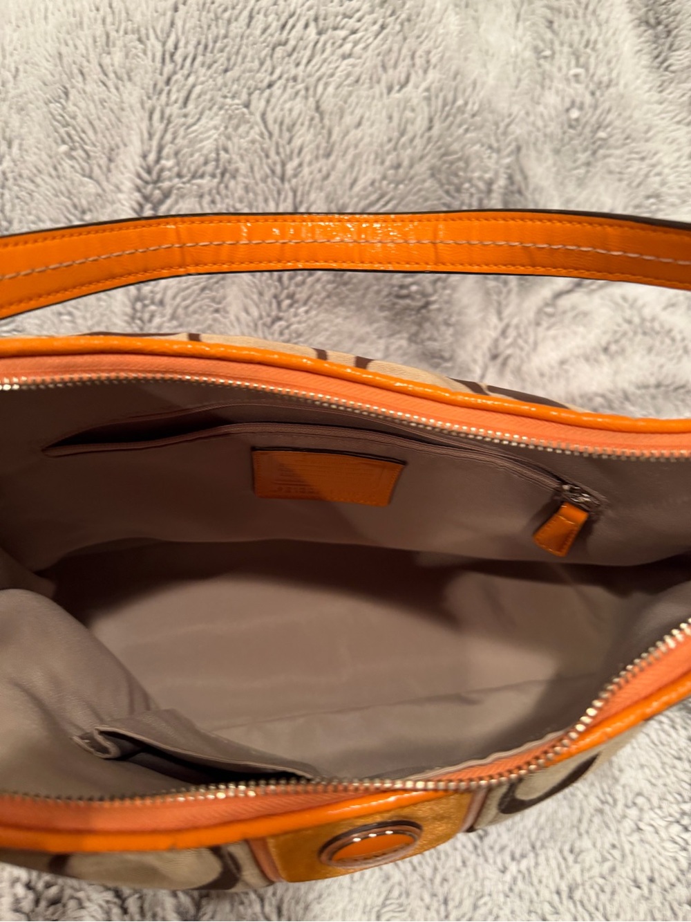 COACH Signature Stripe Convertible Hobo Bag Khaki Orange F21873 - Picture 12 of 13